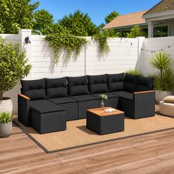 Garden Sofa Set 8 Piece Outdoor Furniture Patio Black Poly Rattan Modular