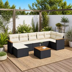 Garden Sofa Set 8 Piece Outdoor Furniture Black Poly Rattan Patio Lounge