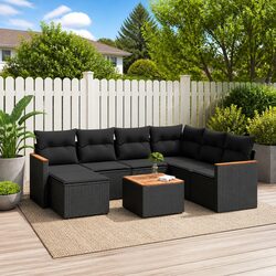 Garden Sofa Set 8 Piece Outdoor Furniture Black Poly Rattan Modular Patio Lounge