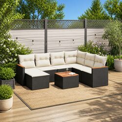 8 Piece Garden Sofa Set with Cushions Outdoor Patio Lounge Furniture Black