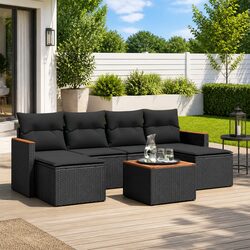7 Piece Garden Sofa Set with Cushions Black Outdoor Patio Furniture Modular
