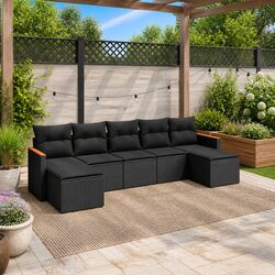 7 Piece Garden Sofa Set Outdoor Patio Furniture with Cushions Black Poly Rattan