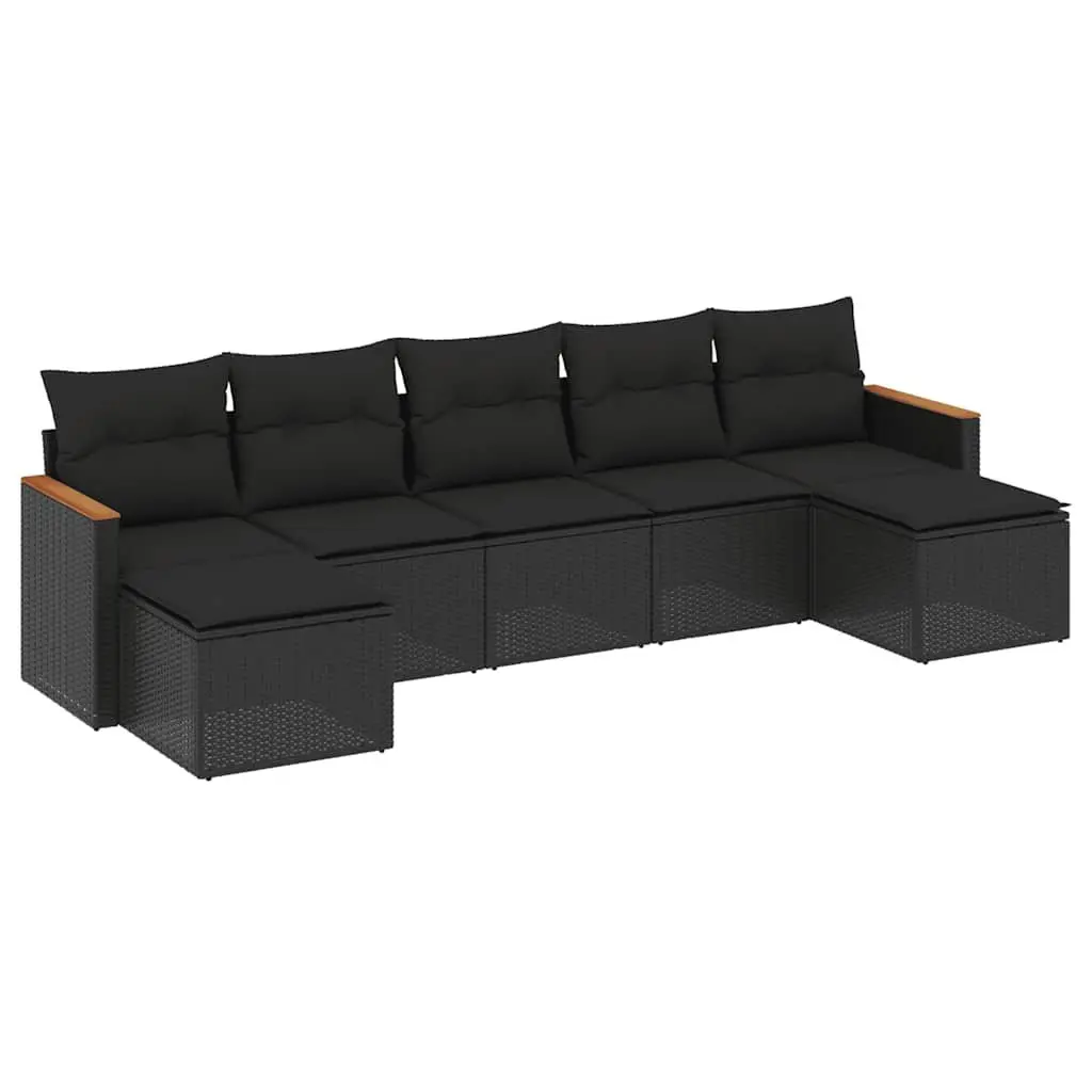 7 Piece Garden Sofa Set Outdoor Patio Furniture with Cushions Black Poly Rattan