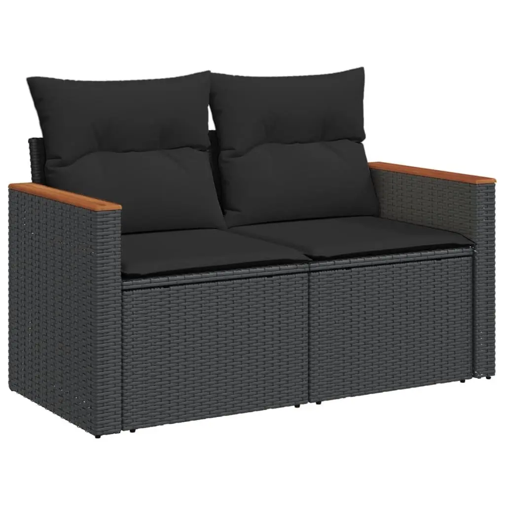 7 Piece Garden Sofa Set Outdoor Patio Furniture with Cushions Black Poly Rattan