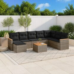 9 Piece Garden Sofa Set Outdoor Patio Furniture Grey Poly Rattan with Cushions