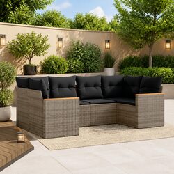Garden Sofa Set 6 Piece Outdoor Furniture Patio Sectional with Cushions Grey