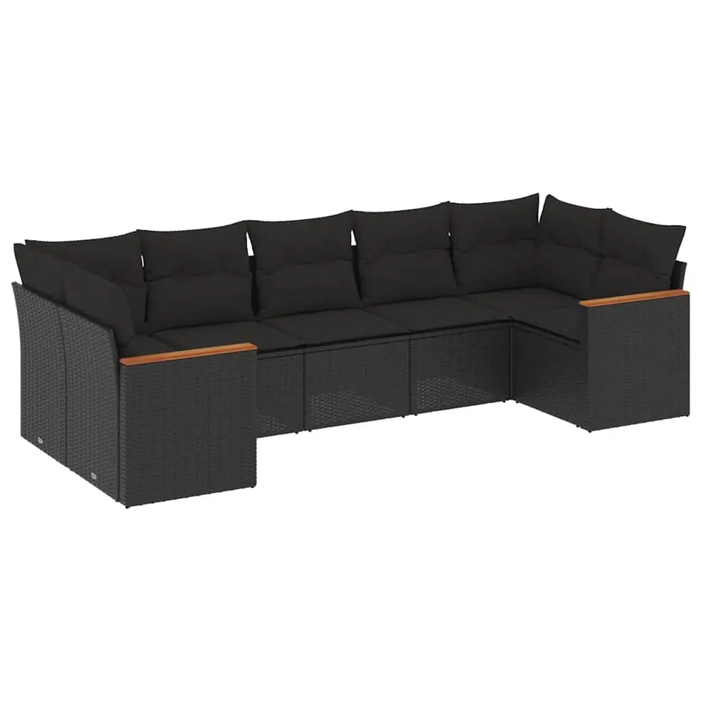 7 Piece Outdoor Garden Sofa Set with Cushions Black Rattan Patio Furniture