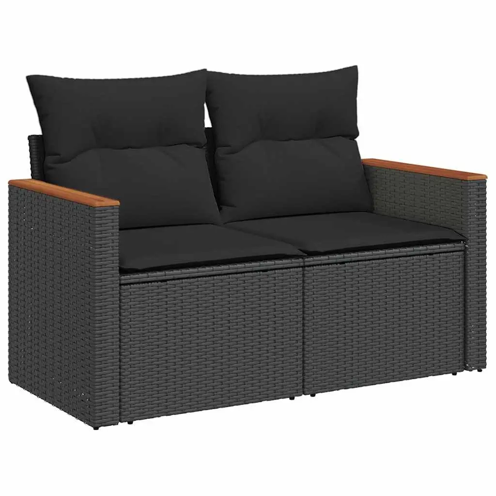 7 Piece Outdoor Garden Sofa Set with Cushions Black Rattan Patio Furniture