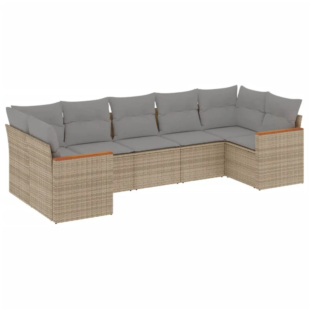 7 Piece Outdoor Garden Sofa Set Beige Patio Furniture Sectional with Cushions