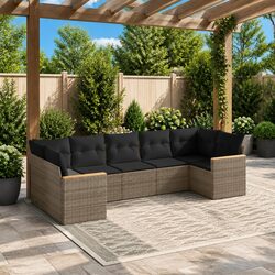 Outdoor Garden Sofa Set 7 Piece Patio Furniture with Cushions Grey Rattan