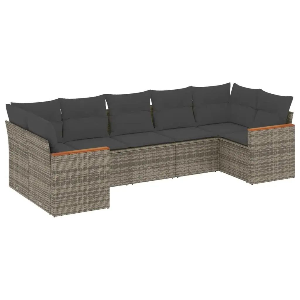Outdoor Garden Sofa Set Modular 7 Piece Grey Rattan with Cushions