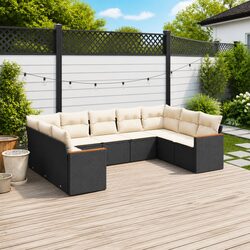 Garden Sofa Set 9 Piece Outdoor Furniture Patio Sectional with Cushions Black