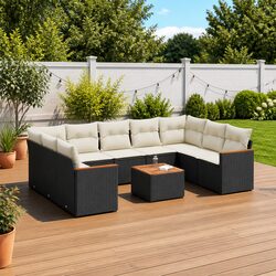 10 Piece Outdoor Garden Sofa Set Black Poly Rattan Patio Furniture Modular