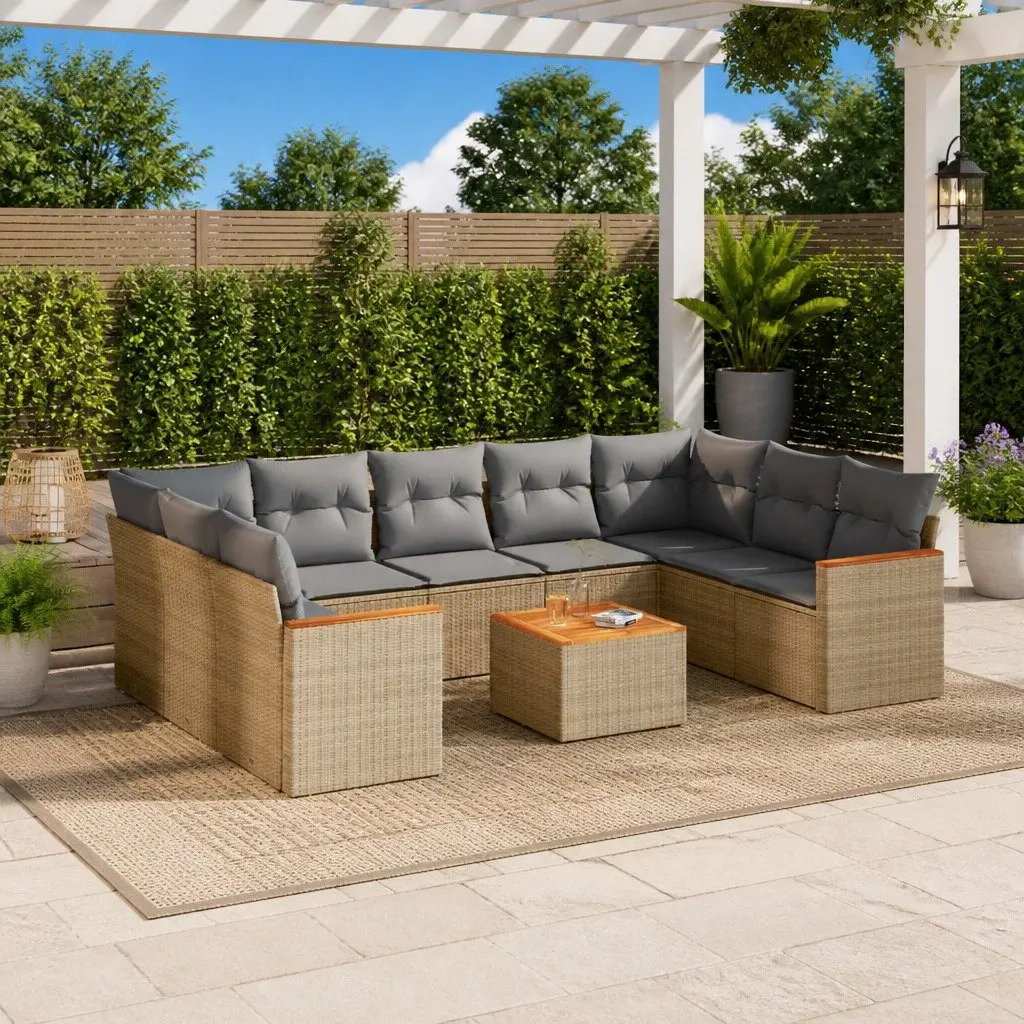 10 Piece Garden Sofa Set Outdoor Patio Furniture Beige Cushions Modular Design