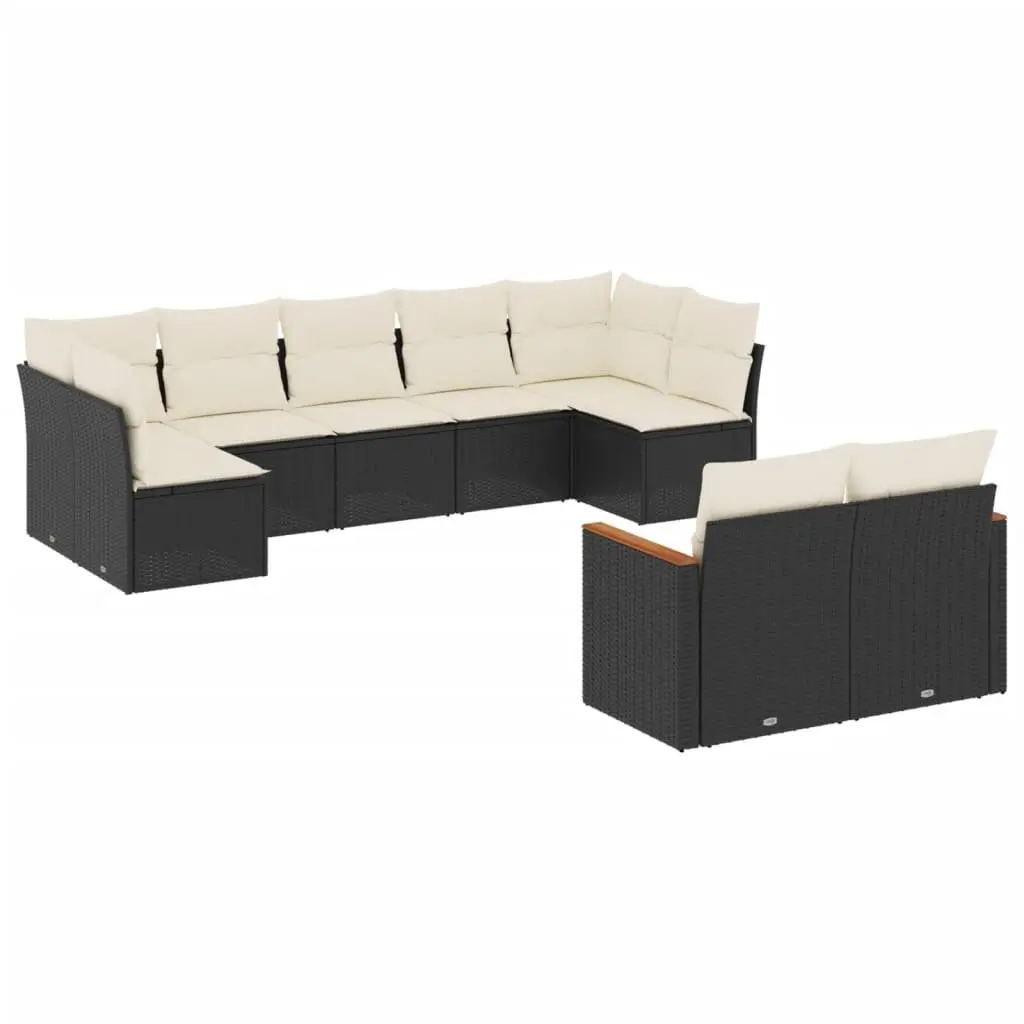 Garden Sofa Set Modular 9 Piece Outdoor Furniture Black Poly Rattan