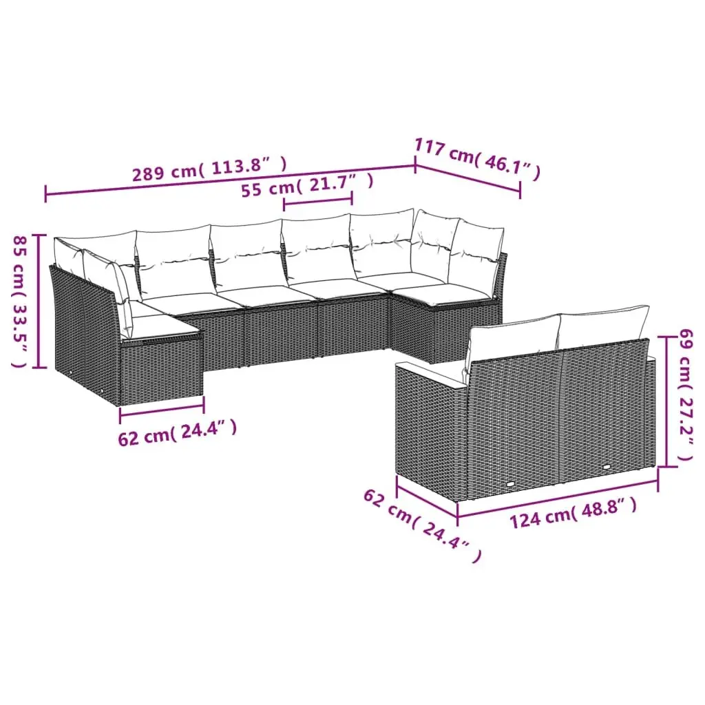 Garden Sofa Set Modular 9 Piece Outdoor Furniture Black Poly Rattan