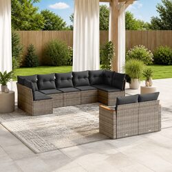 Garden Sofa Set 9 Piece Outdoor Furniture Patio Sectional with Cushions Grey