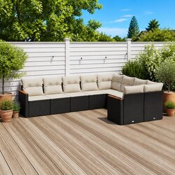 Garden Sofa Set 9 Piece Outdoor Patio Furniture with Cushions Black Modular