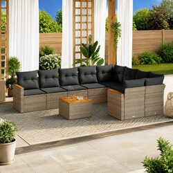 Garden Sofa Set 10 Piece Outdoor Furniture Grey Poly Rattan Modular Patio Lounge