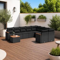 Garden Sofa Set 10 Piece Outdoor Patio Furniture Black Poly Rattan Modular