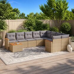 Garden Sofa Set 10 Piece Outdoor Furniture Beige Poly Rattan Patio Lounge