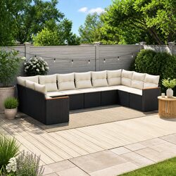 Garden Sofa Set 10 Piece Outdoor Furniture Patio Seating with Cushions Black