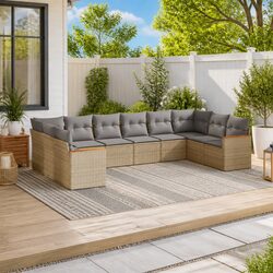 Garden Sofa Set 10 Piece Outdoor Furniture Beige Poly Rattan Patio Seating