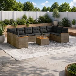 Garden Sofa Set 11 Piece Outdoor Furniture Patio Sectional Modular Grey with
