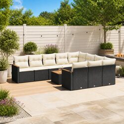 Garden Sofa Set 11 Piece Outdoor Furniture Black Poly Rattan Patio Lounge Suite