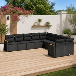 Garden Sofa Set 10 Piece Outdoor Furniture Patio Black Rattan Modular Seating