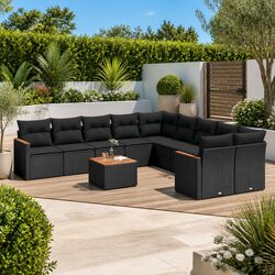 Garden Sofa Set 11 Piece Outdoor Furniture Black Poly Rattan Patio Lounge