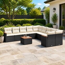 Garden Sofa Set 11 Piece Outdoor Furniture Patio Lounge Black Poly Rattan
