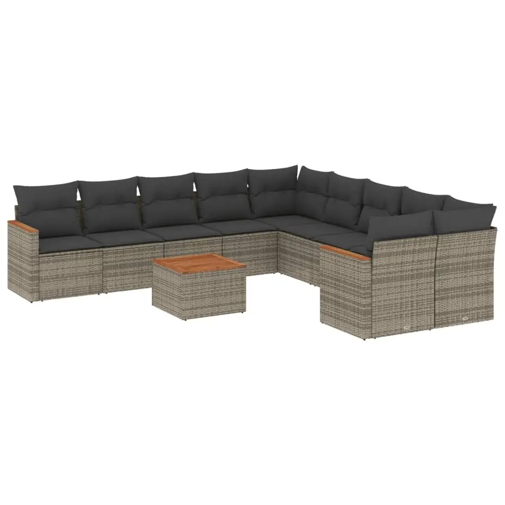 11 Piece Outdoor Garden Sofa Set with Cushions Grey Poly Rattan Patio Furniture
