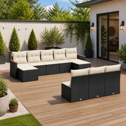 Garden Sofa Set 10 Piece Outdoor Patio Furniture Black Poly Rattan Modular