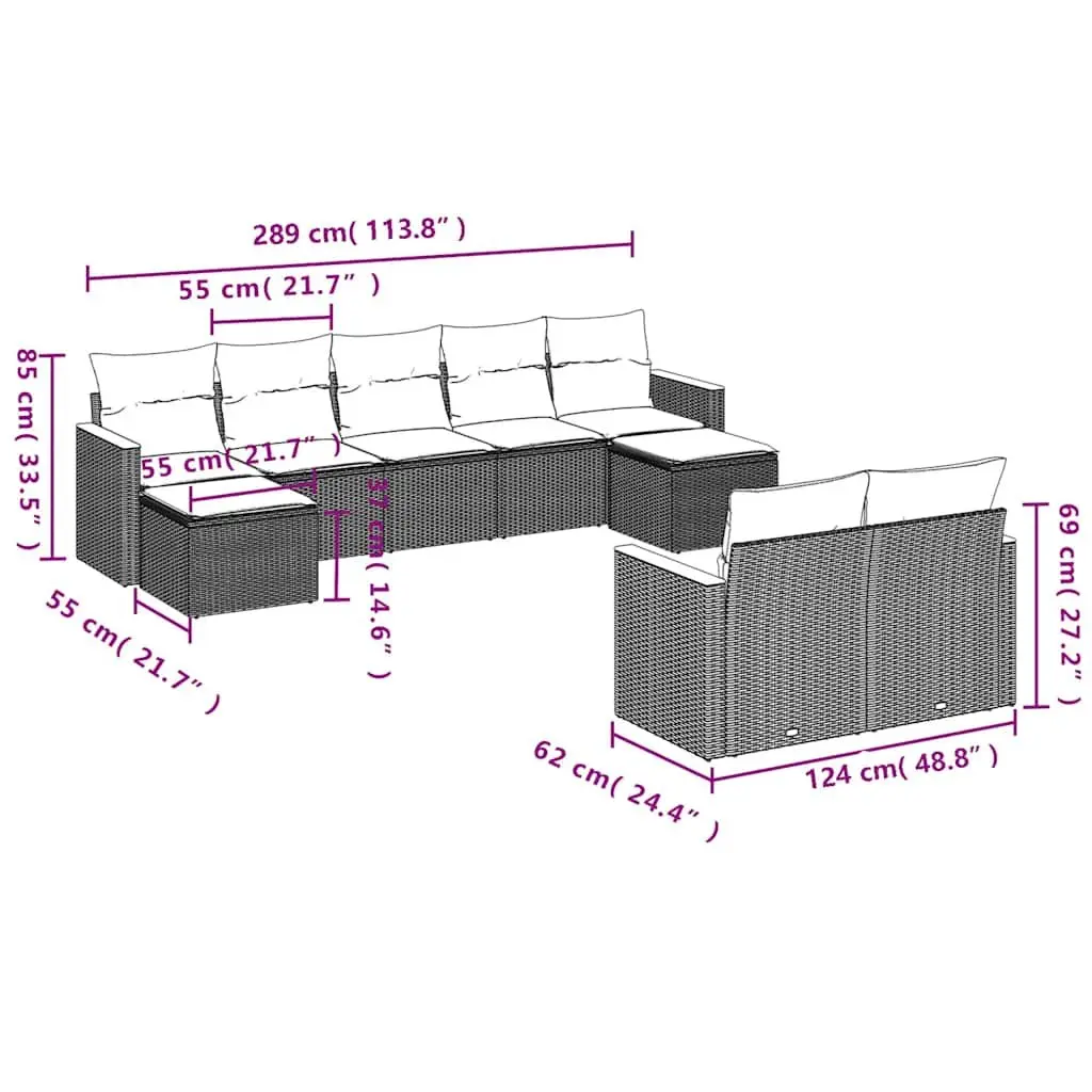Garden Sofa Set 9 Piece Outdoor Furniture Modular Patio Lounge with Cushions