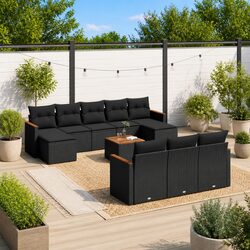 Garden Sofa Set 11 Piece Outdoor Furniture Black Poly Rattan Patio Lounge