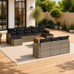 Garden Sofa Set 11 Piece Outdoor Furniture Patio Grey Poly Rattan with Cushions