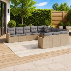 Garden Sofa Set 11 Piece Outdoor Furniture Patio Lounge Beige Modular Cushions