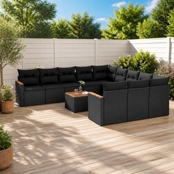 Garden Sofa Set 12 Piece Outdoor Patio Furniture with Cushions Black Rattan