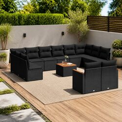 Garden Sofa Set 13 Piece Outdoor Furniture Black Poly Rattan Modular Patio