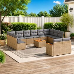 Garden Sofa Set 13 Piece Outdoor Furniture Patio Beige Poly Rattan Modular