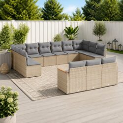 Garden Sofa Set 13 Piece Outdoor Patio Furniture Beige Poly Rattan Modular