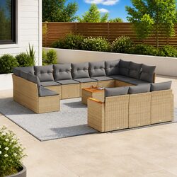 Garden Sofa Set 14 Piece Outdoor Furniture Patio Seating Beige Cushions Modular