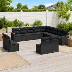 Garden Sofa Set 13 Piece Outdoor Furniture Black Poly Rattan Modular Patio