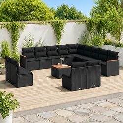 Garden Sofa Set 14 Piece Outdoor Furniture Patio Black Poly Rattan Modular