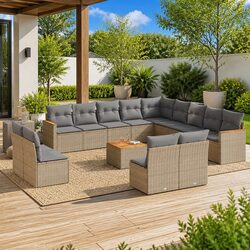 Garden Sofa Set 14 Piece Outdoor Furniture Patio Sectional with Cushions Beige