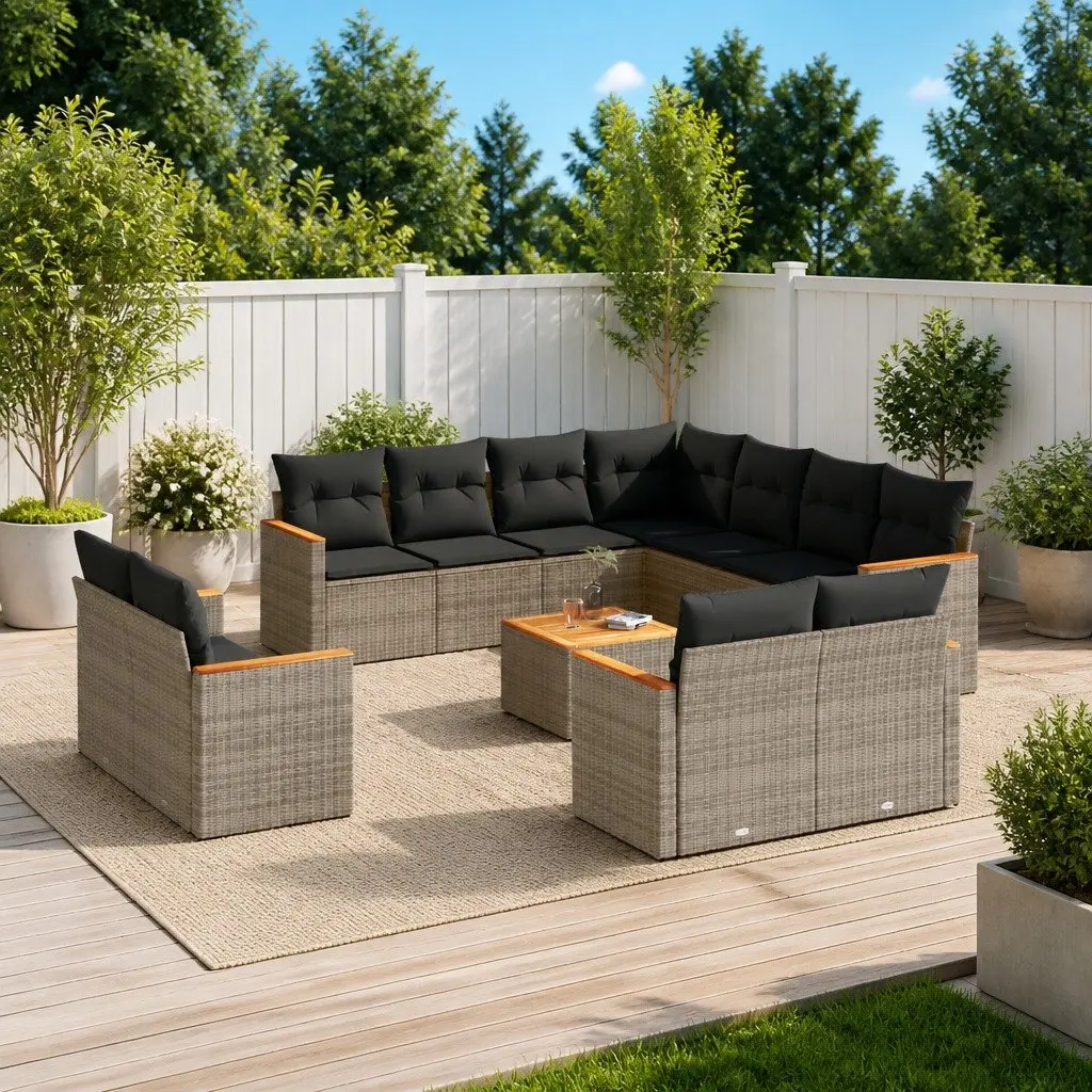 Garden Sofa Set 12 Piece Outdoor Furniture Patio Grey Poly Rattan Modular