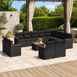 Garden Sofa Set 13 Piece Outdoor Patio Furniture Black Poly Rattan Modular