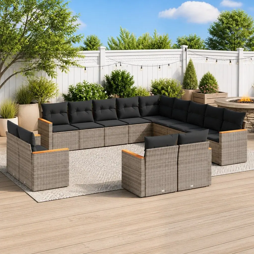 Garden Sofa Set Modular 13 Piece Outdoor Furniture Grey Poly Rattan