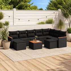Garden Sofa Set 10 Piece Outdoor Furniture Black Poly Rattan Patio Lounge
